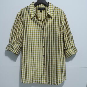 Linda Allard Ellen Tracy Yellow and White Gingham Button-Down Shirt